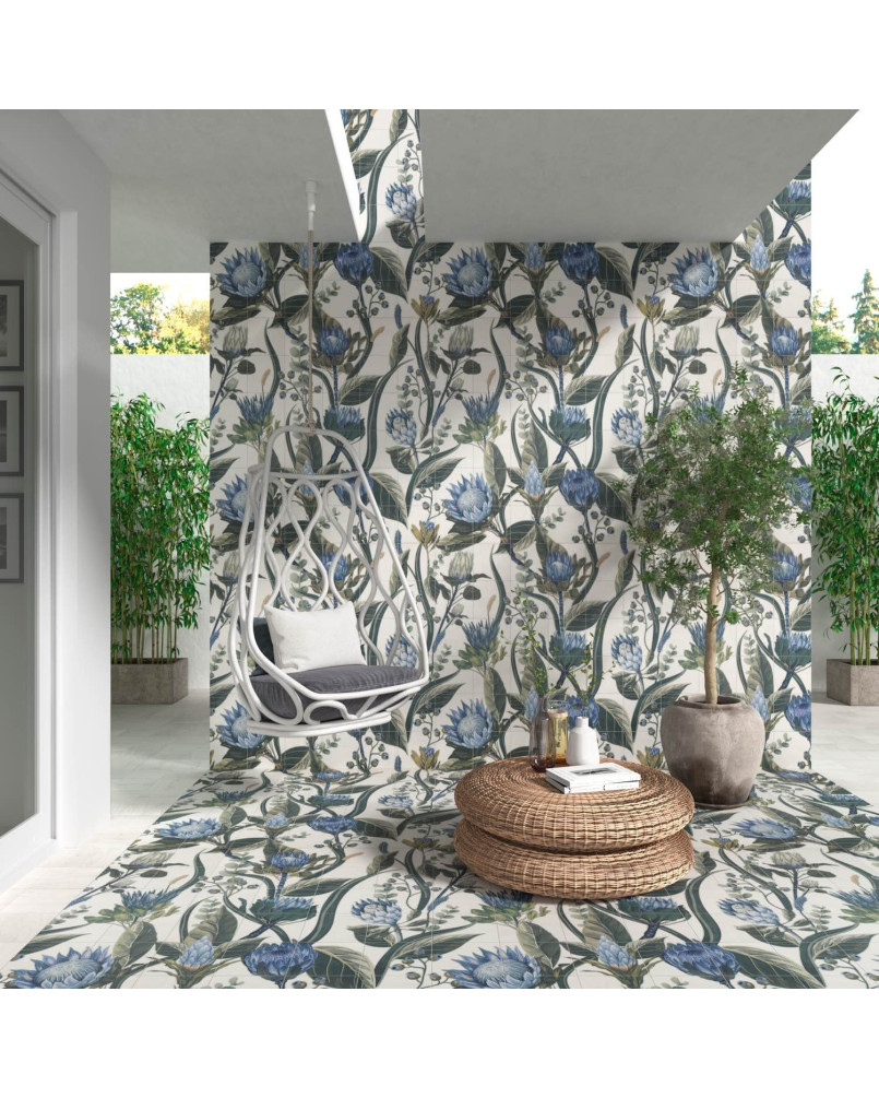 Ensemble Mural Blue Leaves 20x20 (ensemble de 1,44 m²)