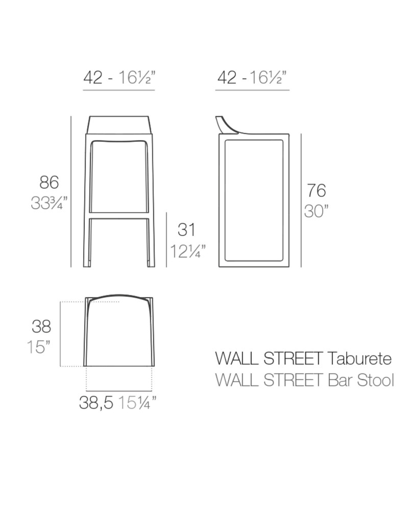 Tabouret Vondom Wall Street 42x42x86 - Blanc - Lot de 2 unités