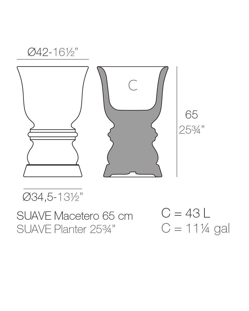 Pot de fleurs Vondom Suave Ø42x65 - Produit écoresponsable