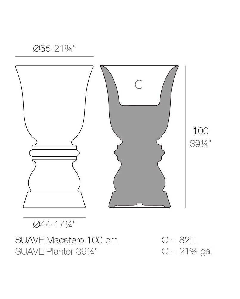 Pot de fleurs Vondom Suave Basic Ø55x100 - Produit écoresponsable