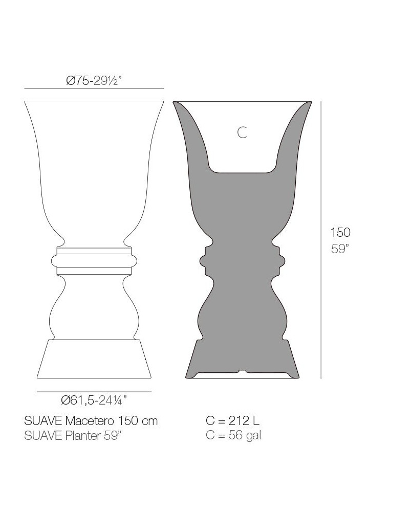Pot de fleurs Vondom Suave Basic Ø75x150 - Produit écoresponsable