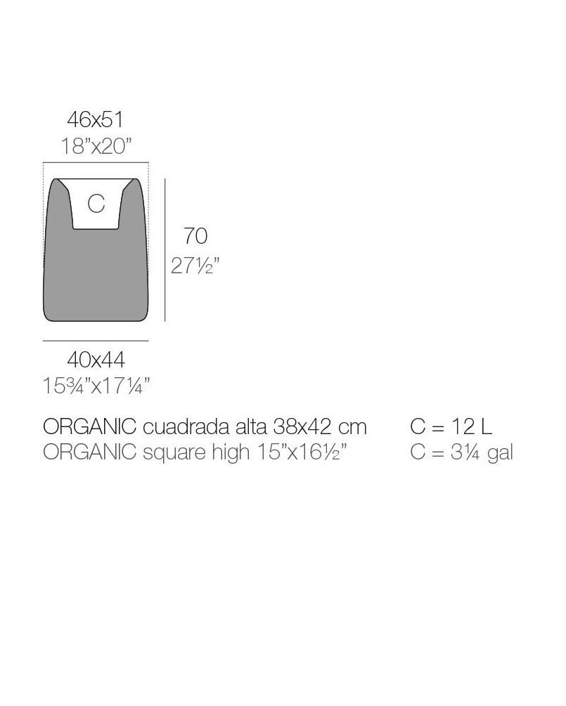 Jardinière Vondom Organic Cuadrada Alta Basic 45x51x69 - Produit écoresponsable