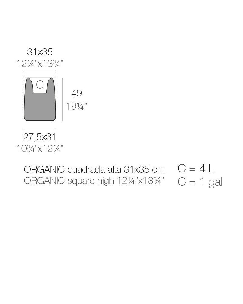 Jardinière Vondom Organic Cuadrada Alta Basic 31x35x48 - Produit écoresponsable