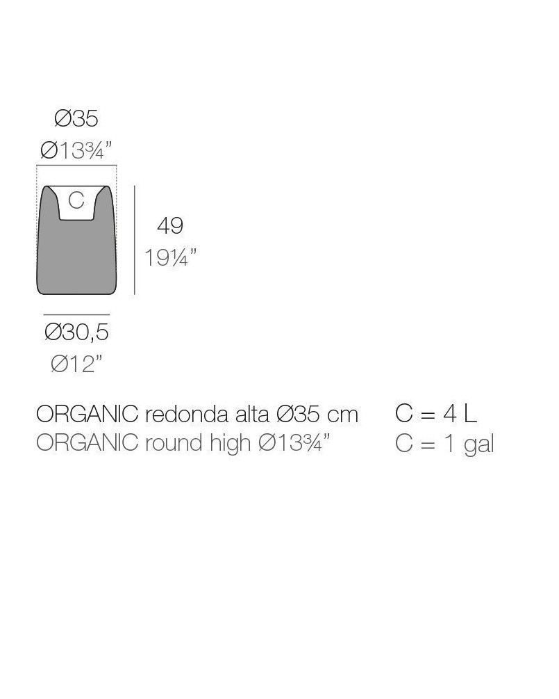 Pot de fleurs Vondom Organic Redonda Alta Basic Ø35x48 - Produit écoresponsable