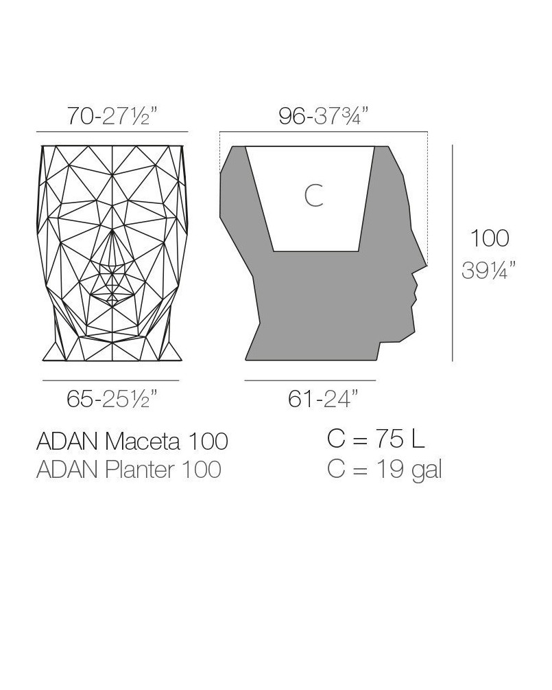 Jardinière Vondom Adan Basic 70x96x100 - Produit écoresponsable