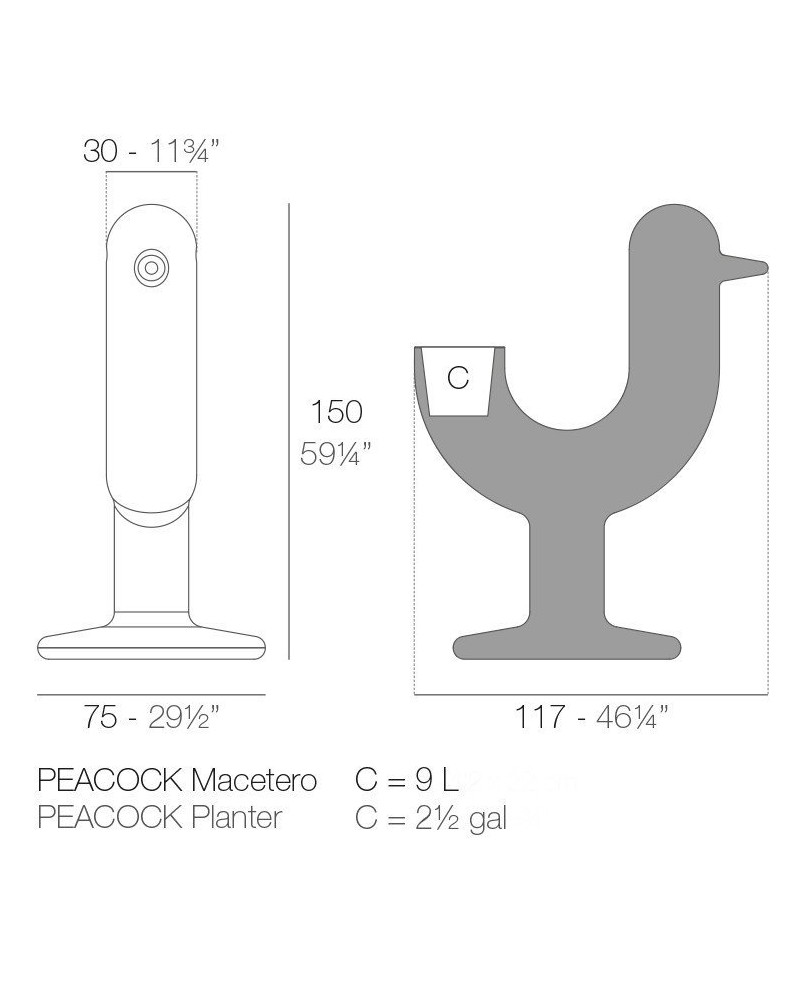 Pot auto-arrosant Vondom Peacock 117x75x150 - Produit écoresponsable