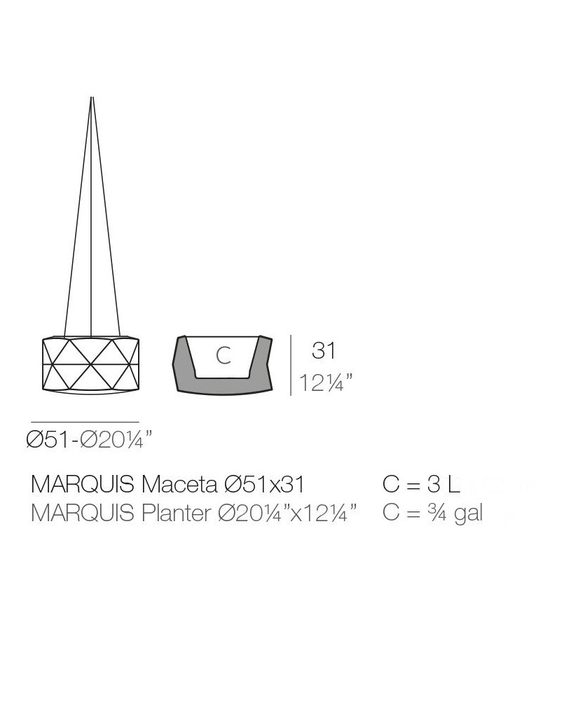 Jardinière Suspendue Vondom Marquis Basic Ø50x31 - Noir - Produit écoresponsable